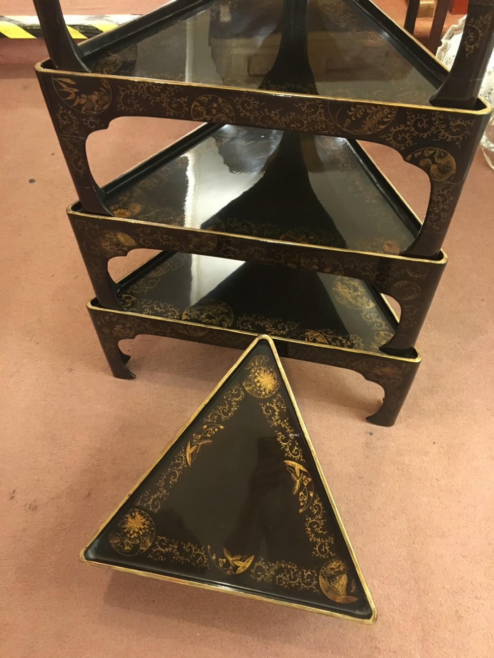 Set of 7 Japanese Lacquered Stacking Tables 19th Century View II