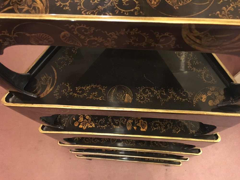 Set of 7 Japanese Lacquered Stacking Tables 19th Century View V