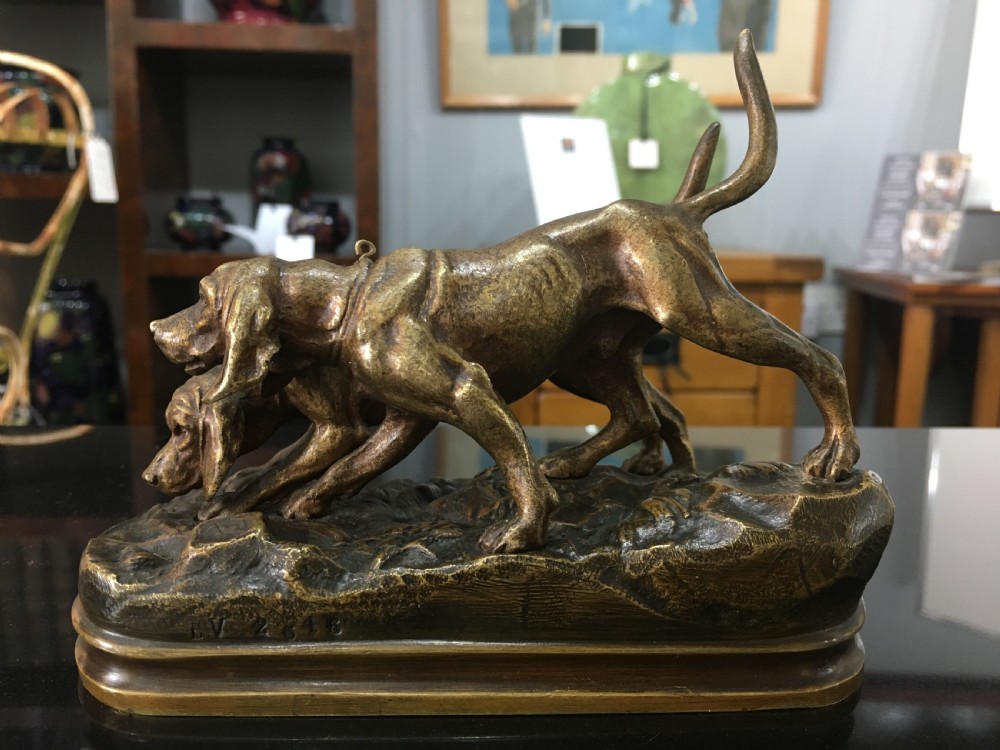 Alfred Dubucand Signed Bronze Casting of a Pair of Hunting Dogs C19th