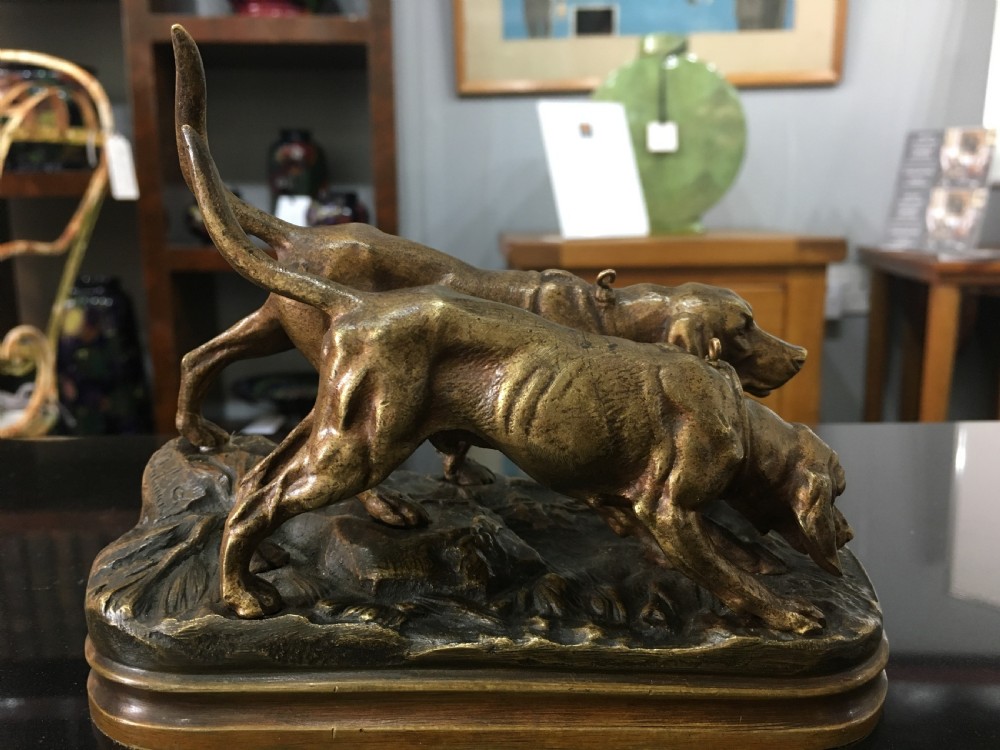 Alfred Dubucand Signed Bronze Casting of a Pair of Hunting Dogs C19th View II