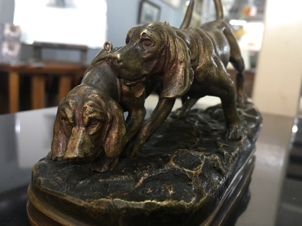 Alfred Dubucand Signed Bronze Casting of a Pair of Hunting Dogs C19th View III