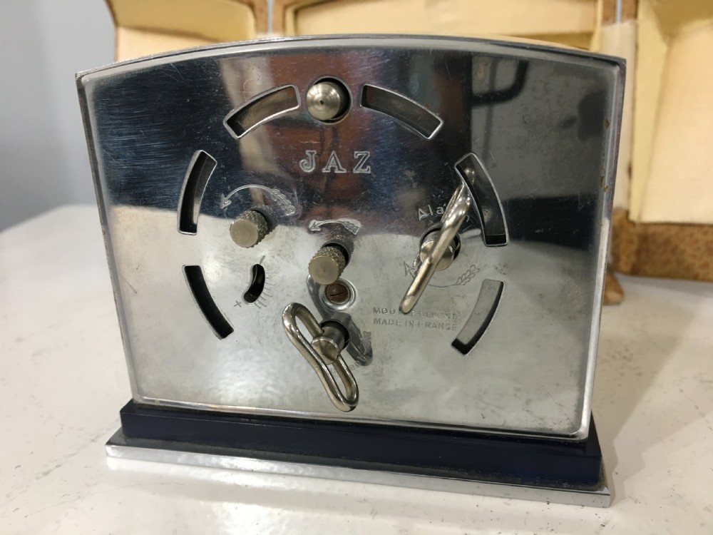 Jaz Original Art Deco French Chrome Travel Alarm Clock with Carry Case View II