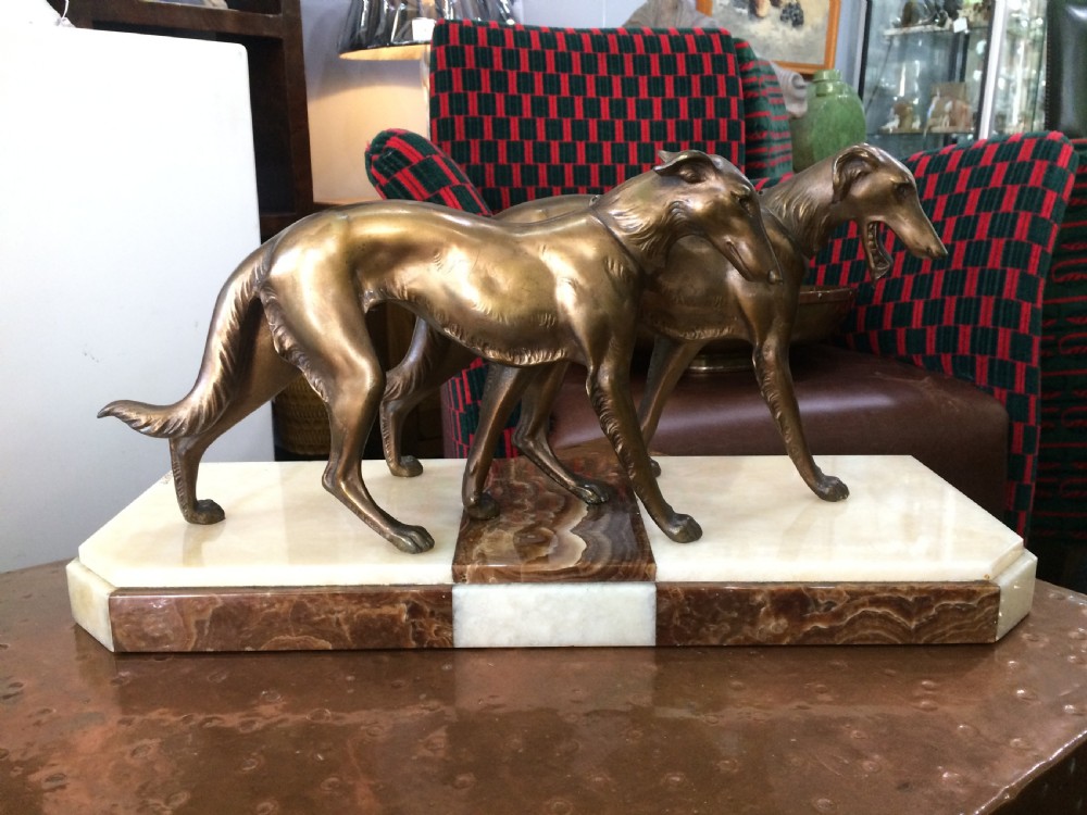 'BOUSQUET' PAIR OF ART DECO BORZOI DOGS c1930 View II