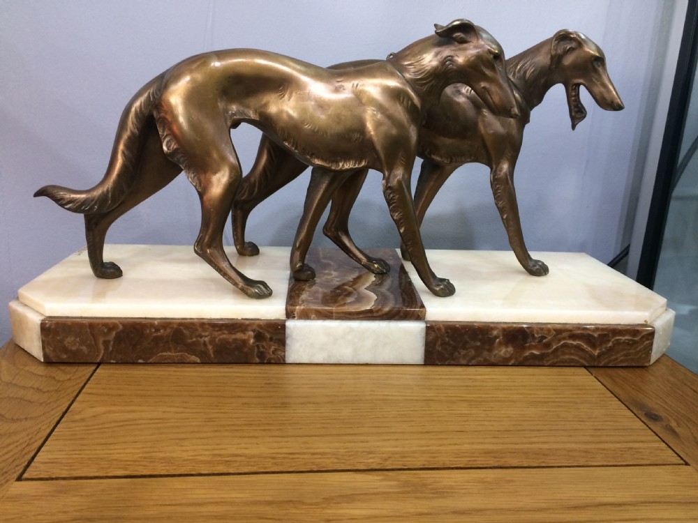'BOUSQUET' PAIR OF ART DECO BORZOI DOGS c1930