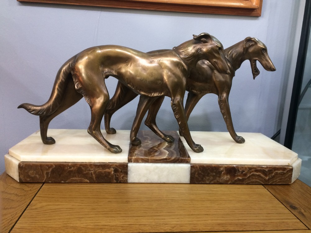 'BOUSQUET' PAIR OF ART DECO BORZOI DOGS c1930 View IV