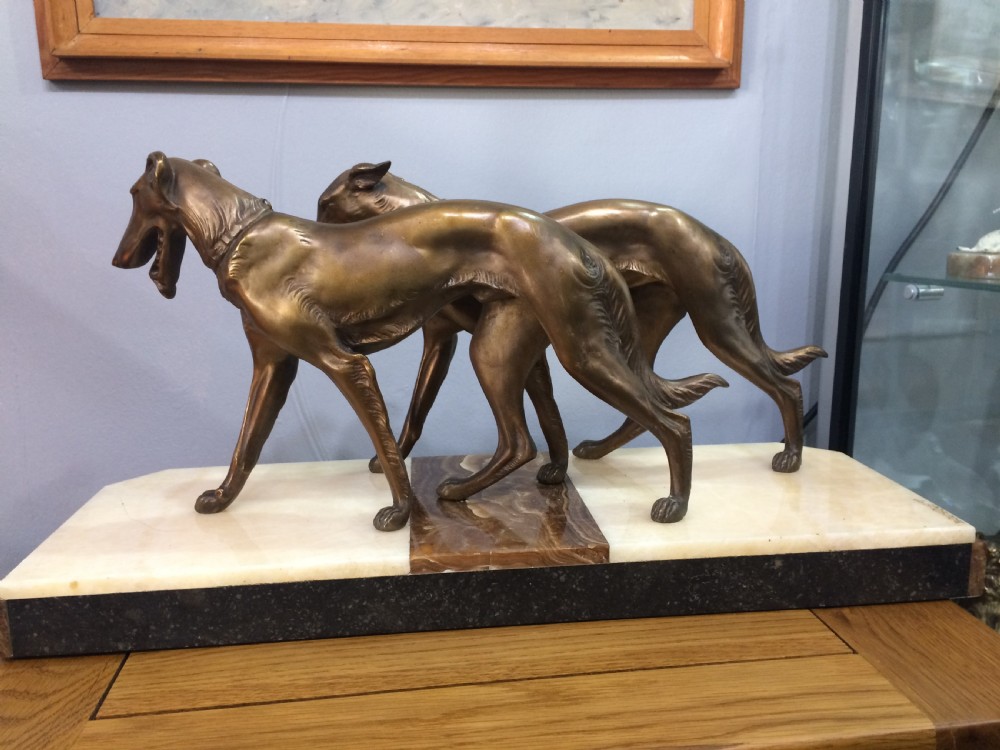 'BOUSQUET' PAIR OF ART DECO BORZOI DOGS c1930 View VII