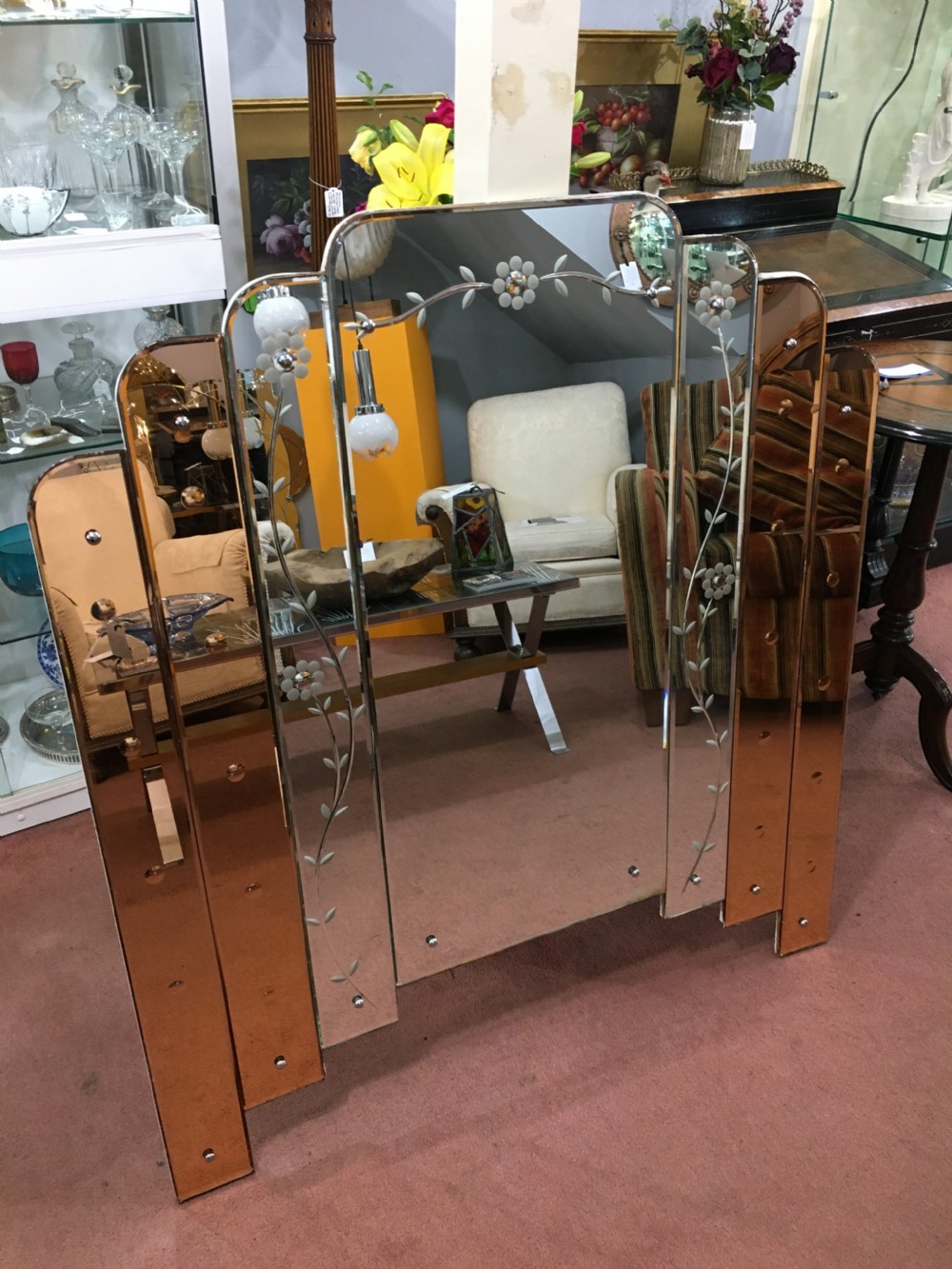 Art Deco Mirror with Waterfall Peach Panels c1930