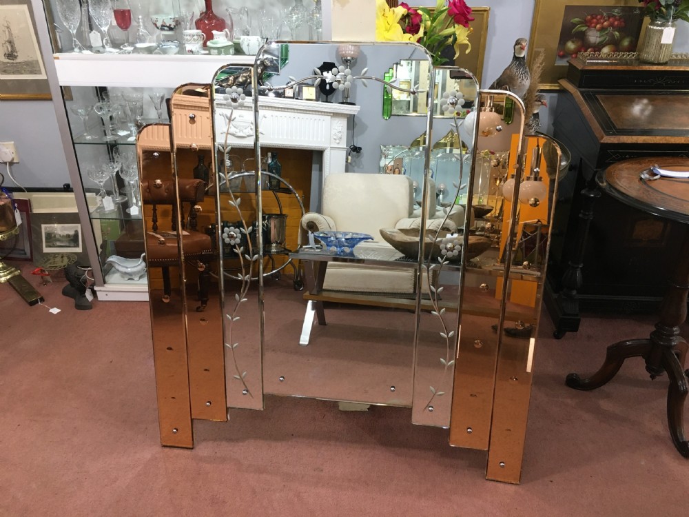 Art Deco Mirror with Waterfall Peach Panels c1930 View IV