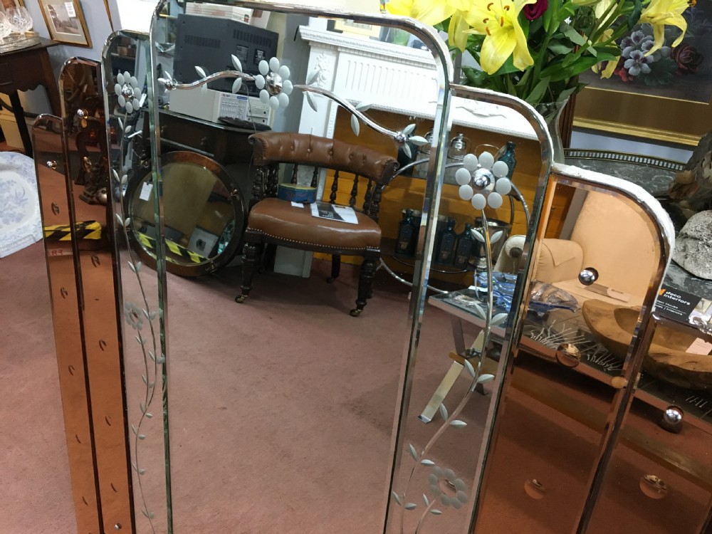 Art Deco Mirror with Waterfall Peach Panels c1930 View V