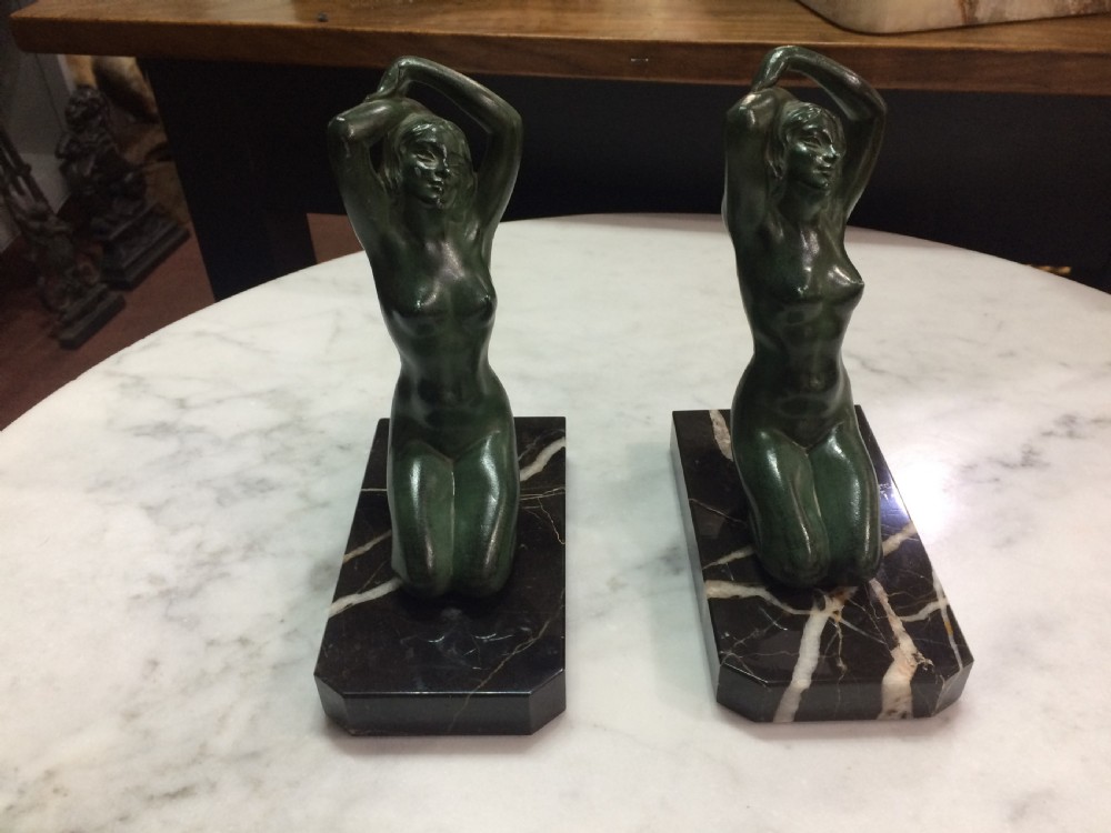 Art deco nude lady bookends. Maurice Font. View II