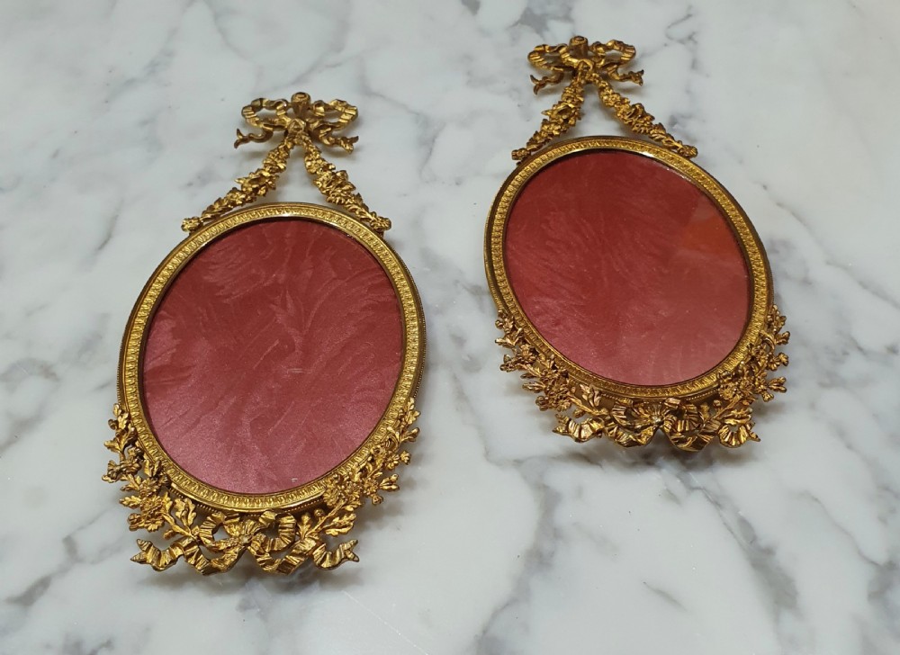 Pair French Gilt Bronze Oval Hanging Picture Frames Late 19th Centurty