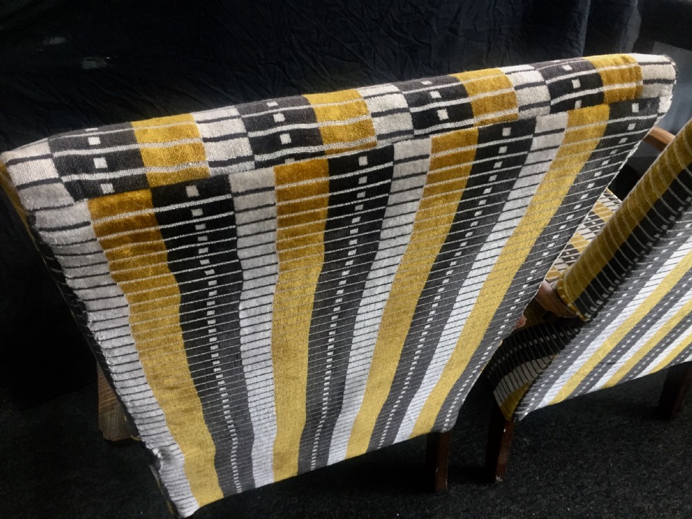Art Deco lounge chairs reupholstered in London tube line fabric c1930 View VI