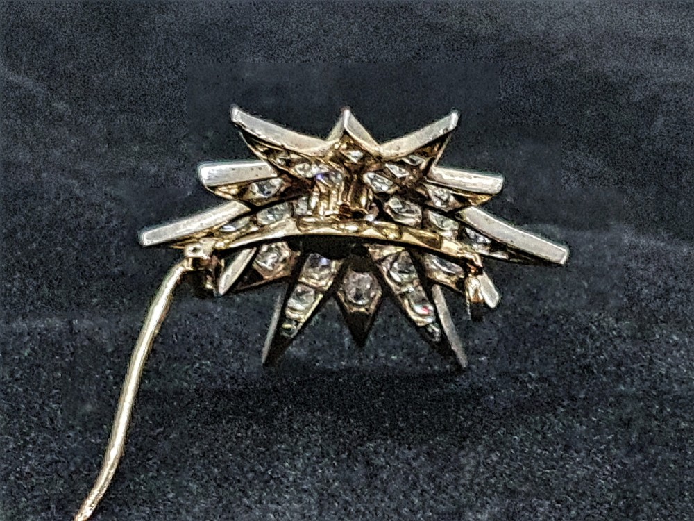Victorian Old Cut 37 Diamond Star Brooch 14 Carat Gold  View XII