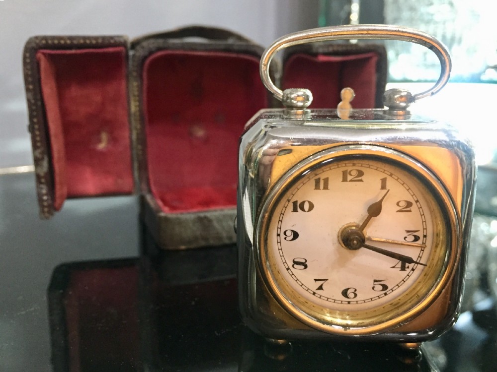 Silver plated Art Deco travel alarm clock c1930s View II