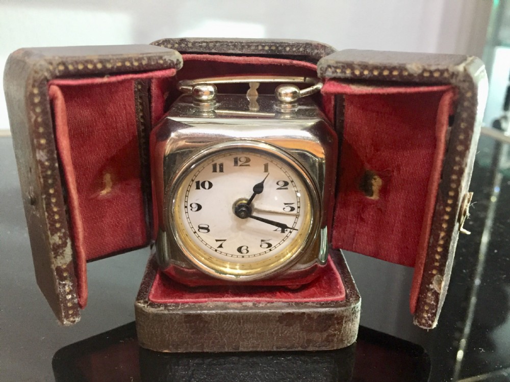 Silver plated Art Deco travel alarm clock c1930s View XI