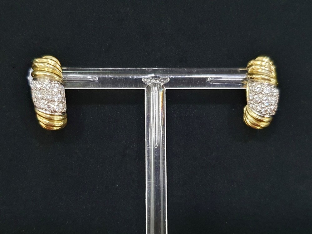 1950s Vintage Diamond Platinum 18ct Gold Pierced Demi-Hoop Earrings 
