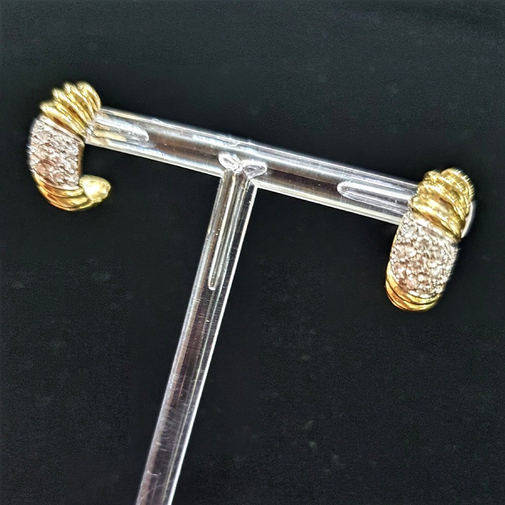 1950s Vintage Diamond Platinum 18ct Gold Pierced Demi-Hoop Earrings  View II