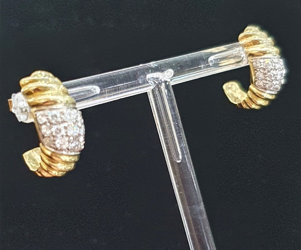 1950s Vintage Diamond Platinum 18ct Gold Pierced Demi-Hoop Earrings  View III
