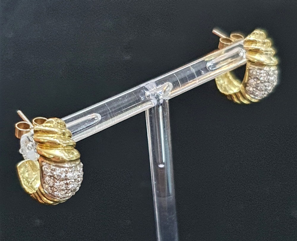1950s Vintage Diamond Platinum 18ct Gold Pierced Demi-Hoop Earrings  View V