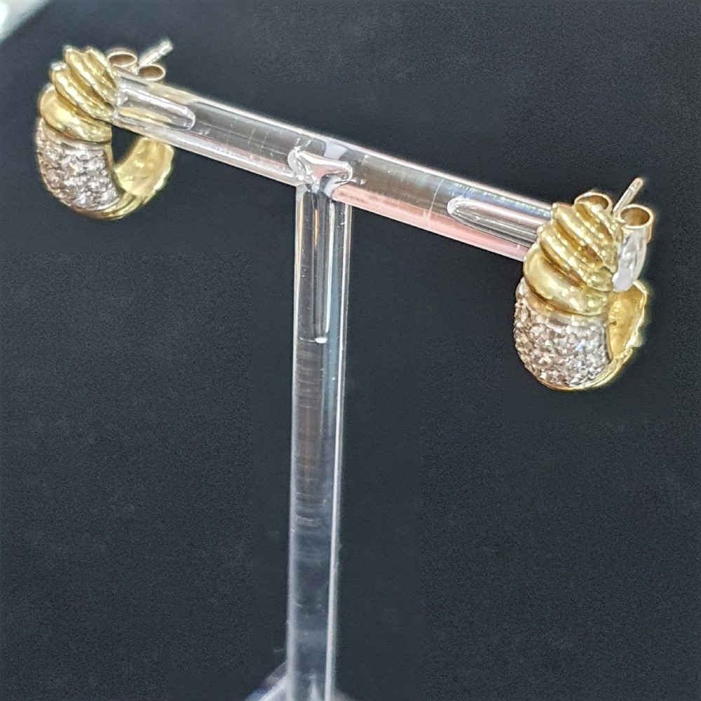 1950s Vintage Diamond Platinum 18ct Gold Pierced Demi-Hoop Earrings  View VI