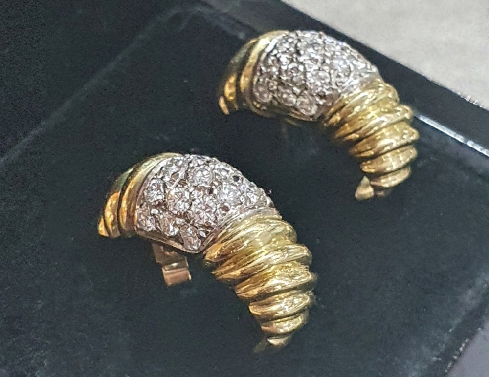 1950s Vintage Diamond Platinum 18ct Gold Pierced Demi-Hoop Earrings  View IX