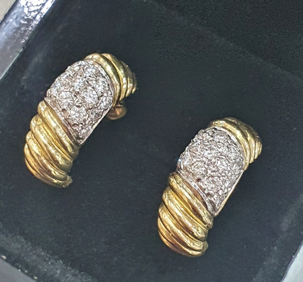 1950s Vintage Diamond Platinum 18ct Gold Pierced Demi-Hoop Earrings  View X