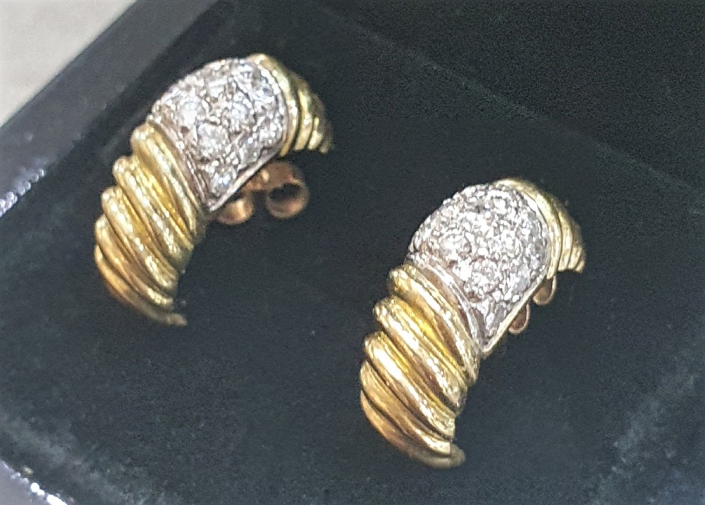 1950s Vintage Diamond Platinum 18ct Gold Pierced Demi-Hoop Earrings  View XI