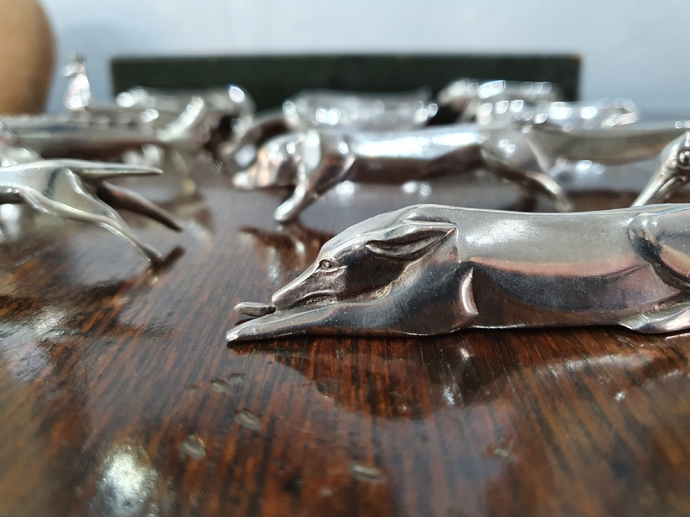 Art Deco Sandoz Gallia Christofle Set of Twelve Silver Plated Bronze Knife Rests c1930 View IV