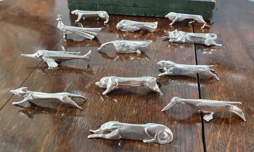 Art Deco Sandoz Gallia Christofle Set of Twelve Silver Plated Bronze Knife Rests c1930 View VII