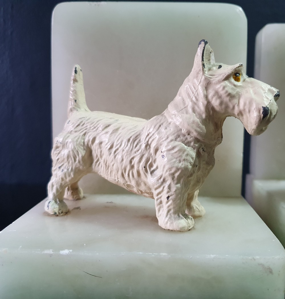 Pair of Scottish Terriers Art Deco Bookends on Alabaster Bases c.1930 View II