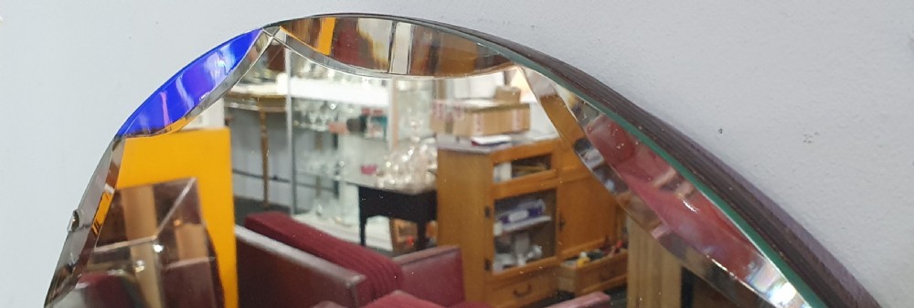 Art Deco Green Edged Bevelled Glass Wall Mirror c.1930 View II
