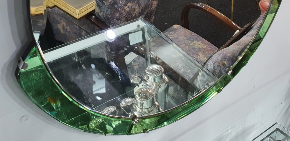 Art Deco Green Edged Bevelled Glass Wall Mirror c.1930 View IV