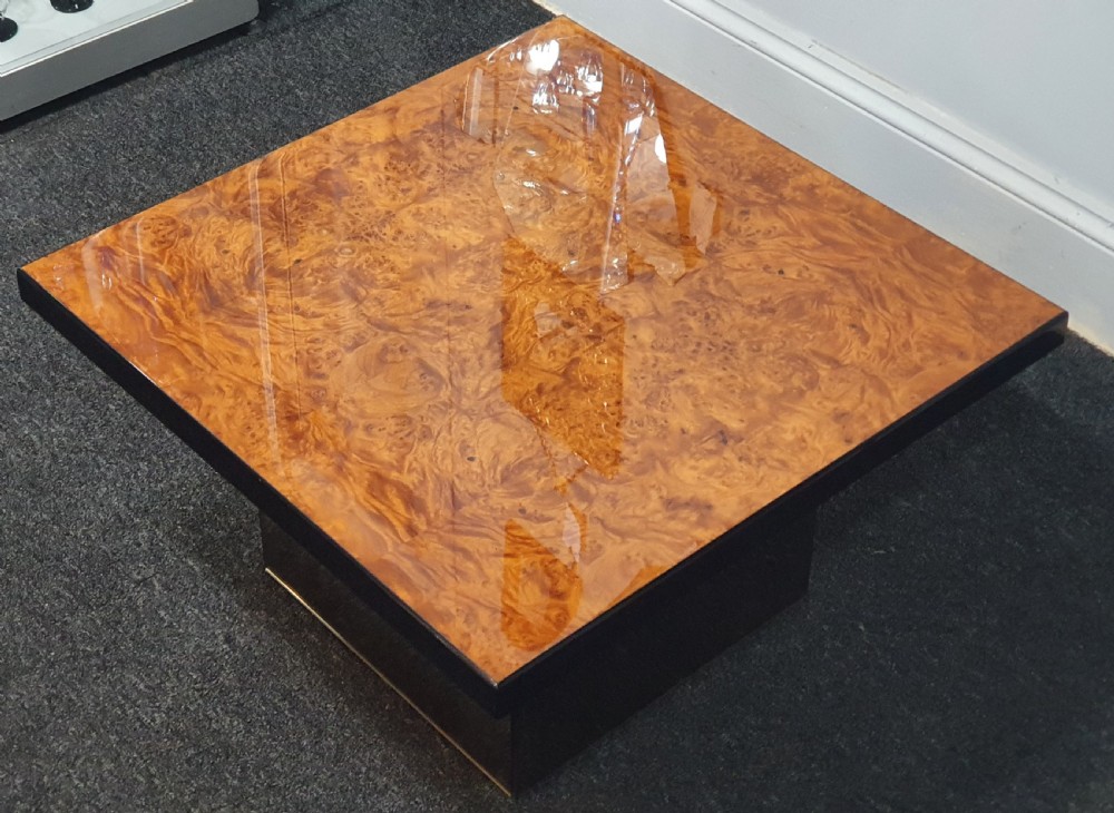 Paul Michel Roche Bobois French Designer Burr Walnut Coffee Table View V