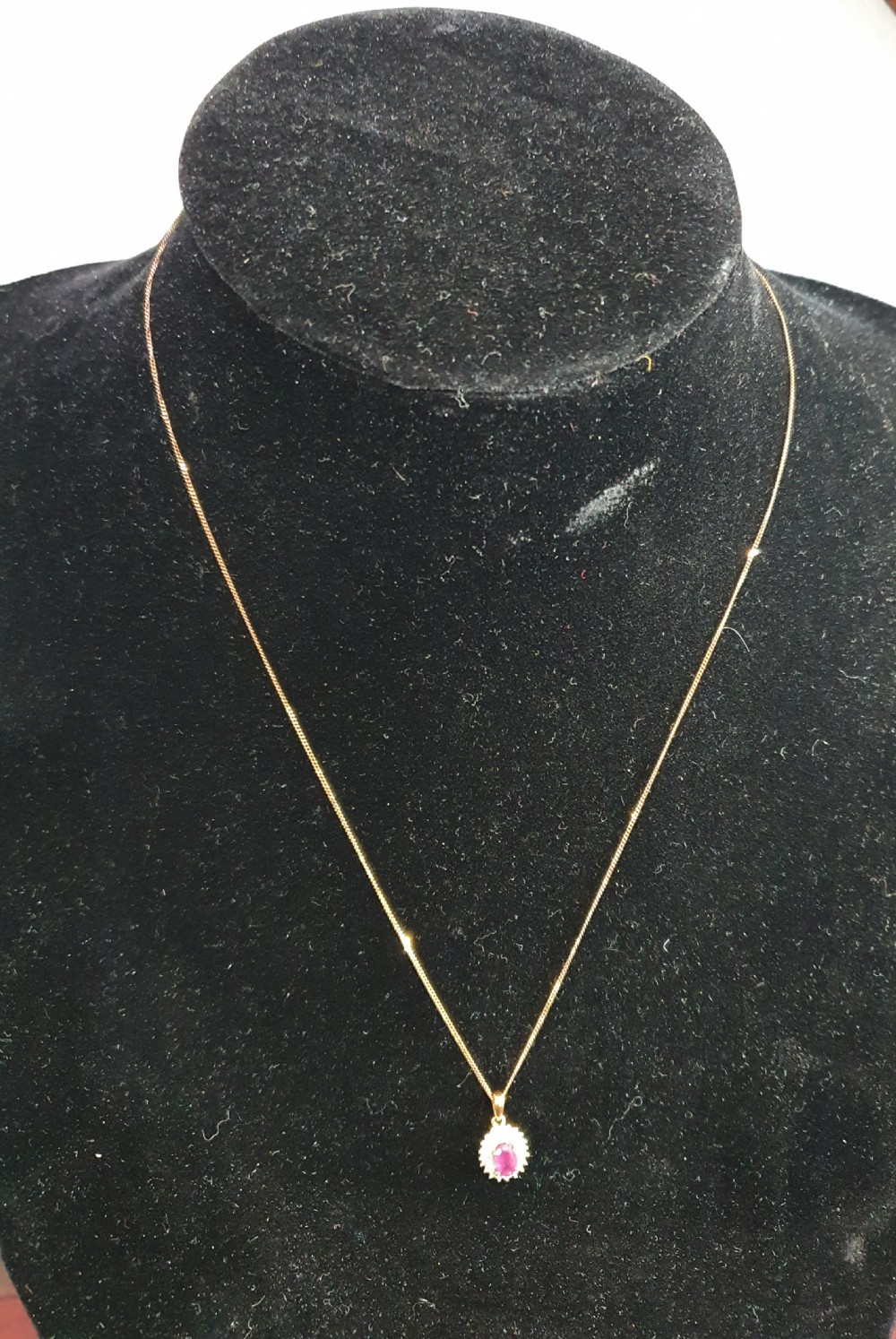 Ruby & Diamond Pendant with Chain 9ct Gold View IX