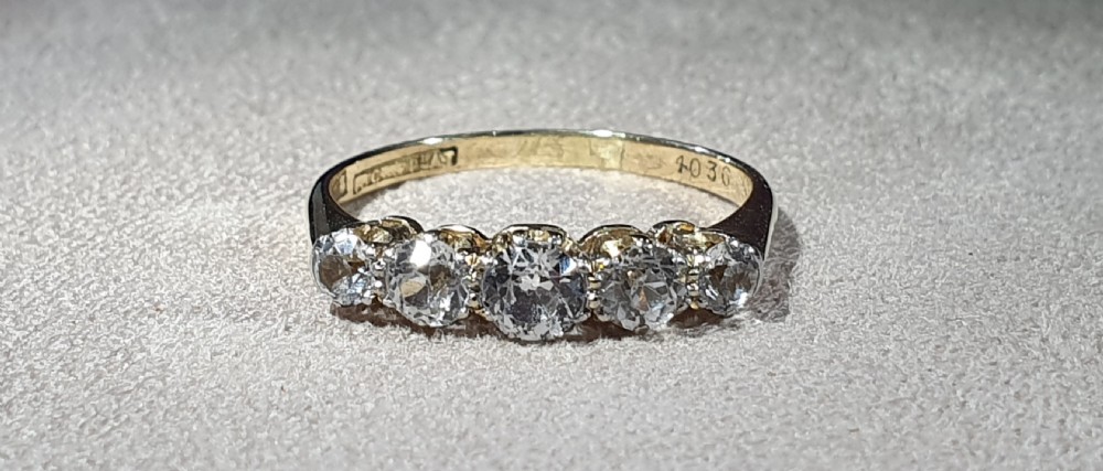Five Stone White Sapphire 18ct Gold Ring c.1930 - size T View IV