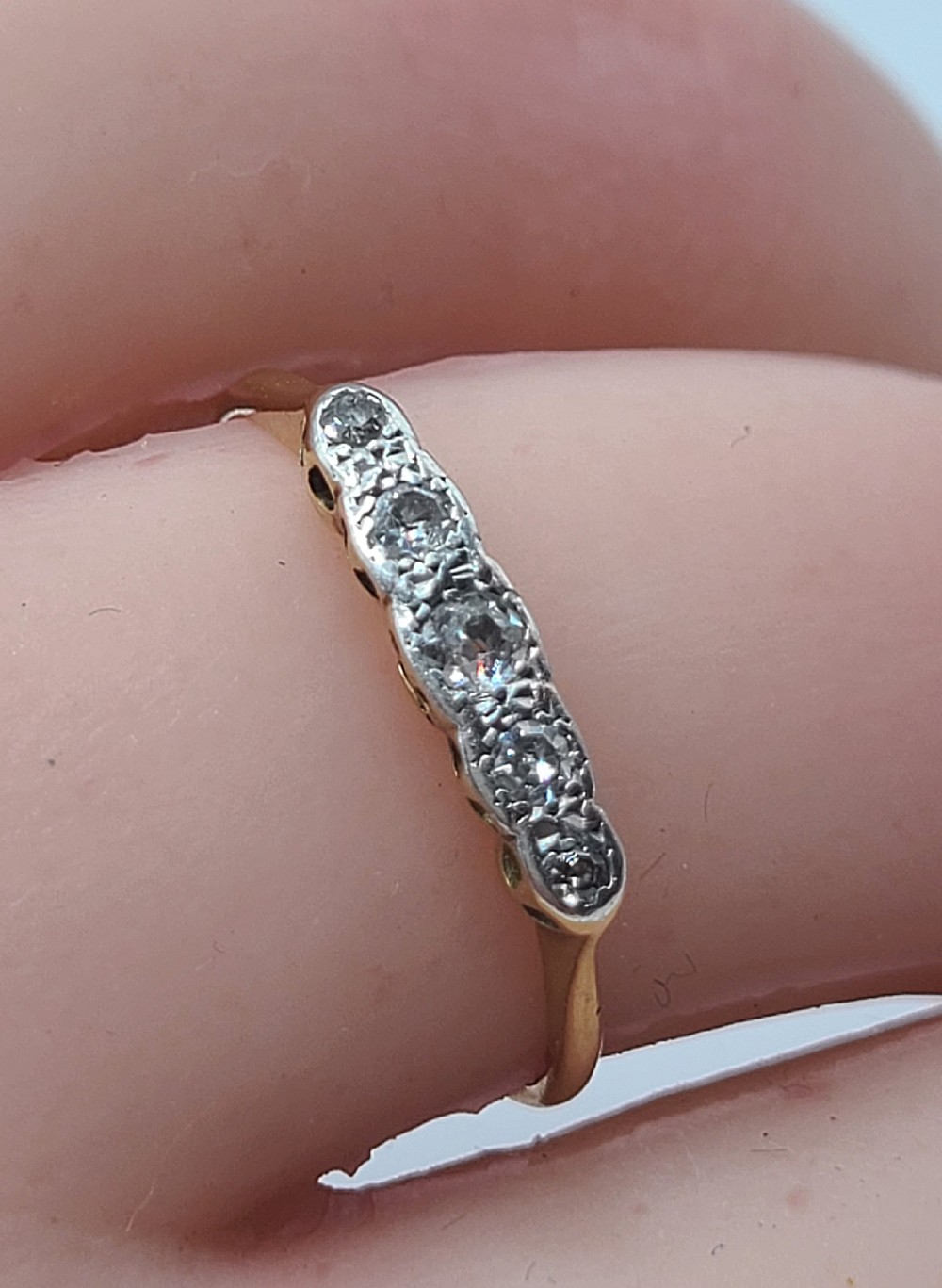 Art Deco 5 Stone Diamond & Platinum 18 t Gold Ring (P) View III