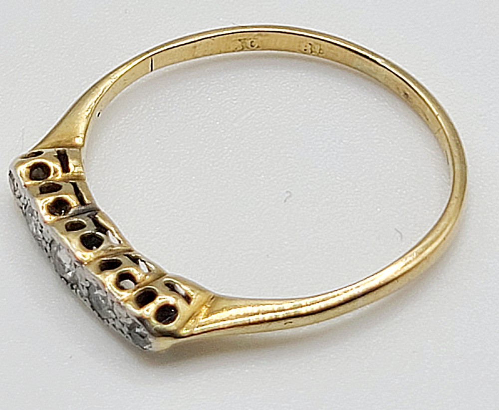Art Deco 5 Stone Diamond & Platinum 18 t Gold Ring (P) View VI