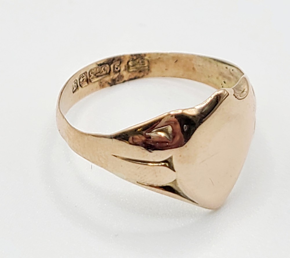 Edwardian Art Deco Men's Rose Gold Sheild Crest Signet Ring (R1/2) View VI