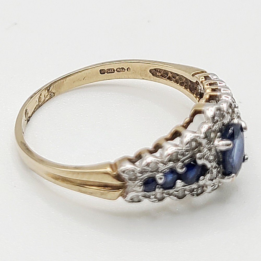 Vintage Oval Cut Central Sapphire & Diamond Shoulders 9ct Gold Ring (R) View V