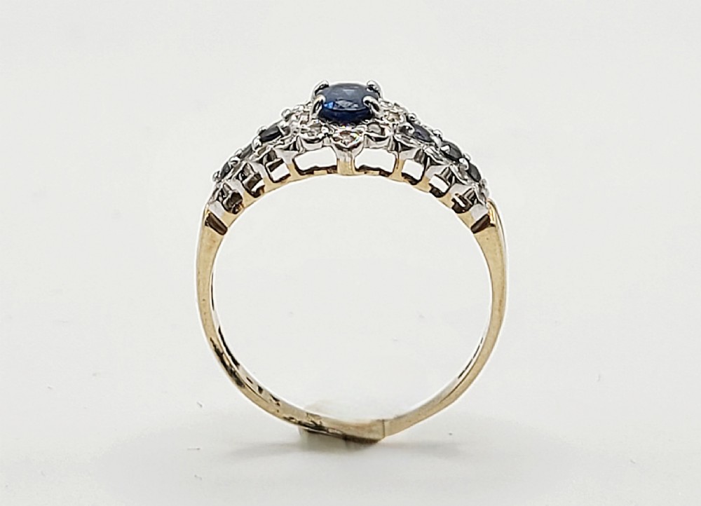 Vintage Oval Cut Central Sapphire & Diamond Shoulders 9ct Gold Ring (R) View VII