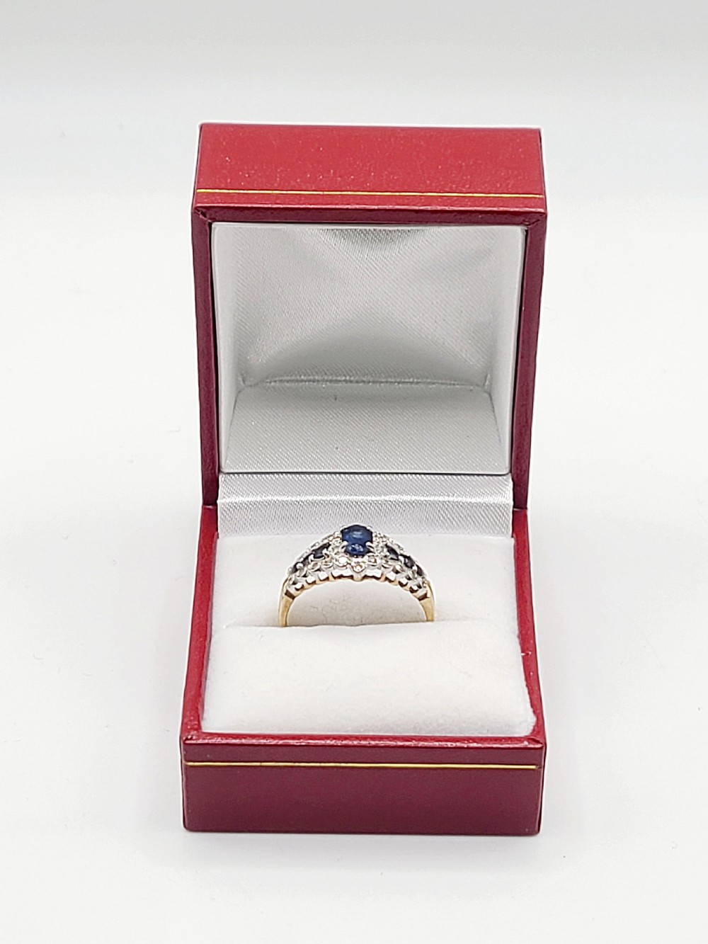 Vintage Oval Cut Central Sapphire & Diamond Shoulders 9ct Gold Ring (R) View VIII