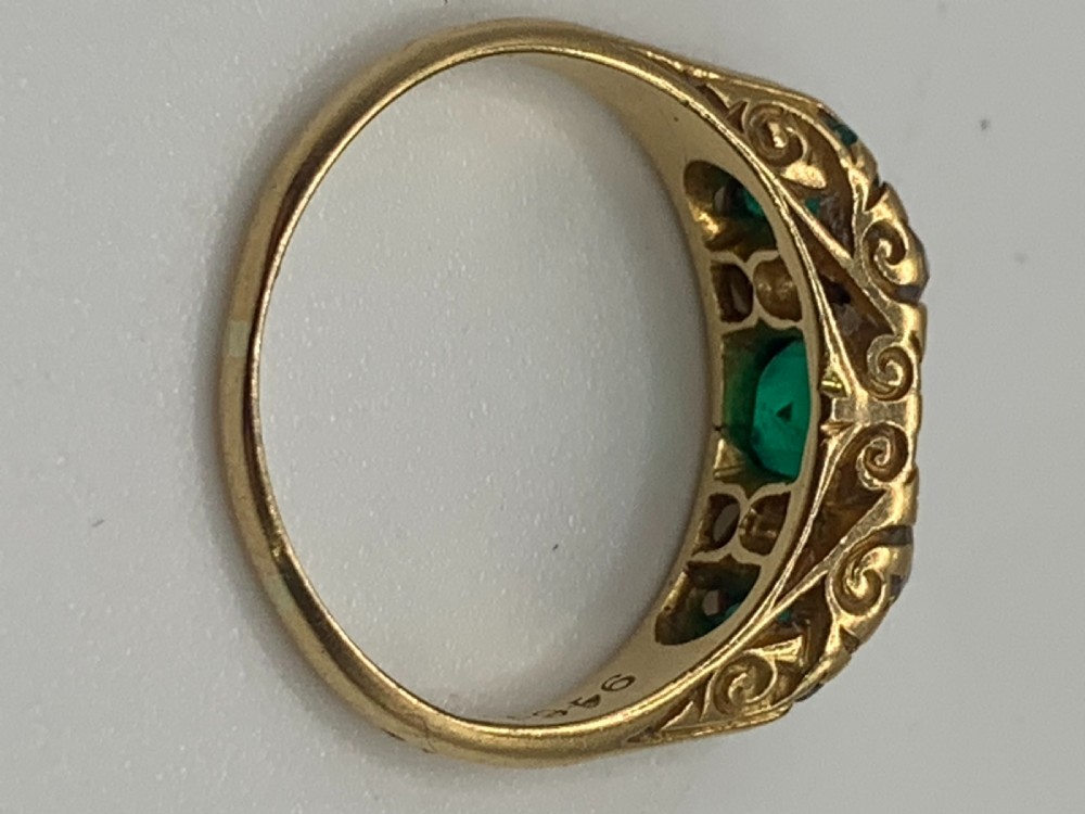 Stunning Victorian Natural Emerald & Diamond 18ct Gold Ring - Size L View IV