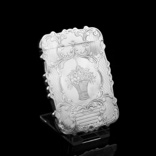 fig 1. Antique Victorian Solid Silver Card Case with Floral Engravings - Taylor & Perry 1898