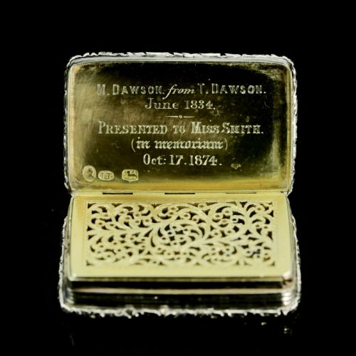 fig 7. Rare Antique Georgian Solid Silver Vinaigrette Figural Scene with Animals & Harp