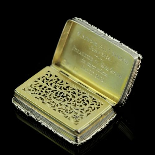 fig 8. Rare Antique Georgian Solid Silver Vinaigrette Figural Scene with Animals & Harp