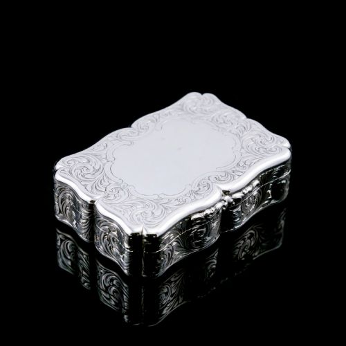fig 1. A Large Antique Victorian Solid Sterling Silver Table Snuff Box with Intricate Engravings - Edward Smith 1853