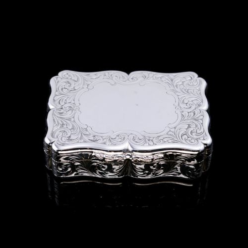 fig 2. A Large Antique Victorian Solid Sterling Silver Table Snuff Box with Intricate Engravings - Edward Smith 1853