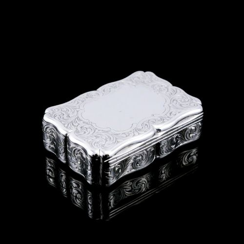 fig 3. A Large Antique Victorian Solid Sterling Silver Table Snuff Box with Intricate Engravings - Edward Smith 1853