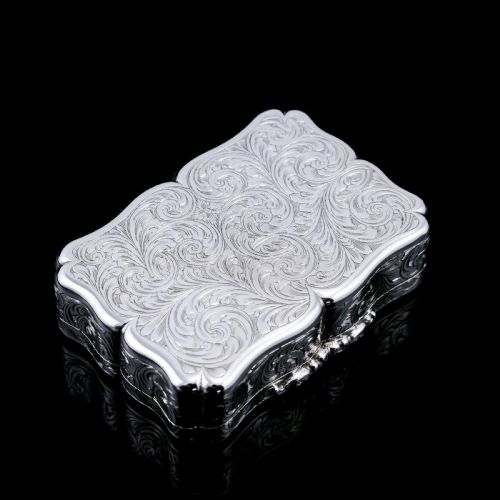 fig 4. A Large Antique Victorian Solid Sterling Silver Table Snuff Box with Intricate Engravings - Edward Smith 1853