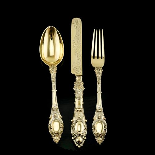 Antique Victorian Solid Silver Gilt Traveling/christening Cutlery Set - Martin Hall & Co. 1872